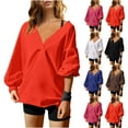 thumbnail image 6 of hxobax Womens Oversized Sweatshirts no Hood V Neck Drop Shoulder Long Sleeve Pullover Jumper Shirts, 6 of 6