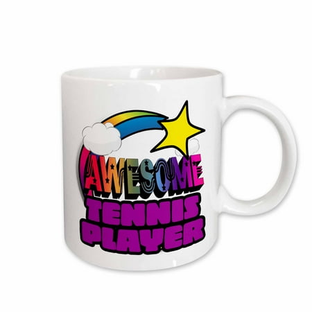 

3dRose Shooting Star Rainbow Awesome Tennis Player Ceramic Mug 11-ounce