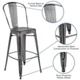 thumbnail image 2 of Commercial Grade 4 Pack 30" High Distressed Silver Gray Metal Indoor-Outdoor Barstool with Back, 2 of 9