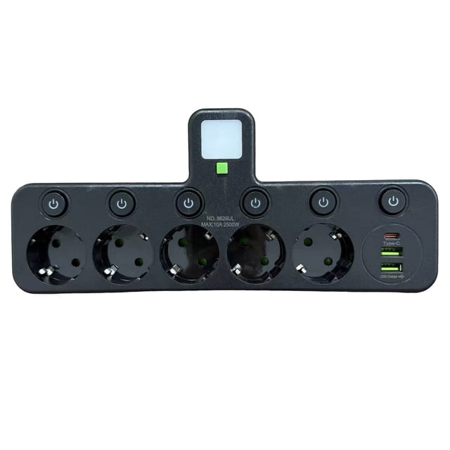 Universal Power Socket Adapter Wide Voltage 110 240V Surge Protection Grounded Support USB C Port Compact Design for Household Office Travel