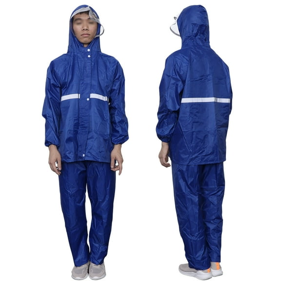 PAMINGONO Waterproof Motorcycle Rain Suit Dark Blue Elastic Cuffs Adjustable Hood for Cycling Outdoor Activities 1 Set
