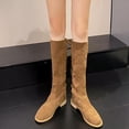 thumbnail image 6 of Wavsuf Cowgirl Boots for Girls Winter Knee High with Zipper Slip Resistant Oversized Flock Coffee Shoes Size 42, 6 of 6