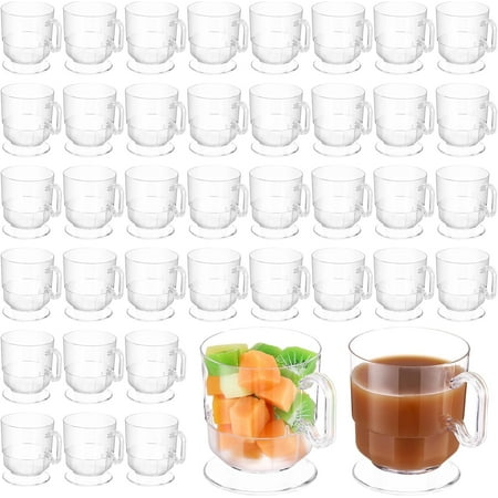 50 Pcs Hard Plastic Coffee Cup Tea Party Cup with Handle 8 oz Disposable Coffee Mug Bulk Reusable Espresso Mug for Tea Party School DIY Craft Birthday Dessert(White)