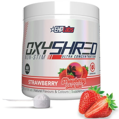 EHP Labs OxyShred Non Stimulant Pre Workout Powder - Stim Free, Caffeine Free Preworkout for Men & Women - Non Stim Preworkout - Sugar Free Energy Powder - Strawberry, 60 Servings