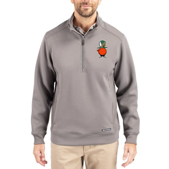 Men's-Cutter & Buck Gray UCF Knights Roam Eco Recycled Quarter-Zip Pullover