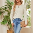 thumbnail image 2 of Timegard Hauts à Manches Longues pour Femmes Col Rond Bouton Couleur Unie Tee Confortable Automne Décontracté Ample, 2 of 7