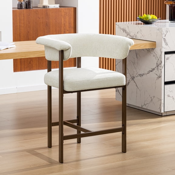 Primy Counter Height Bar Stool with Padded Arms, Modern Fabric Upholstered Dining Room Barstools Kitchen Island Armchair with Footrest Curved Backrest