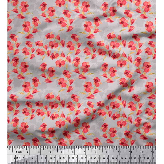 Soimoi Gray Poly Georgette Fabric Artistic Floral Printed Fabric 1 Yard 42 Inch Wide