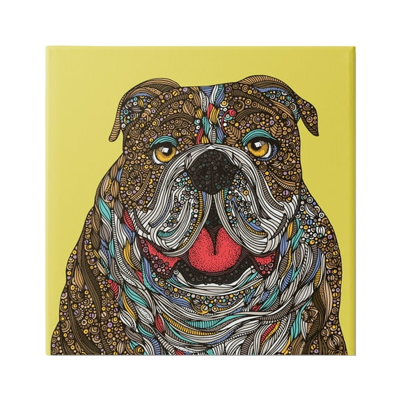Stupell Industries Smiling Bulldog Bold Creative Mandala Patterns Shapes Graphic Art Gallery Wrapped Canvas Print Wall Art, Design by Valentina Harper