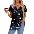 thumbnail image 4 of TQWQT Summer Peplum Tops for Women Vneck Short Sleeve Babydoll Blouse Floral Graphic Plus Size Tshirts Ruffle Tunic Top Beach Vacation Clothes Dark Blue 2XL, 4 of 5