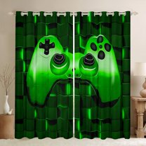 jejeloiu Kids Gamepad Controller Black Out Curtains,Console Gamer Gaming Curtains Pack of 2 (42x63 Each),Green Plaid Grid Bedroom Curtains For Boy,Microfiber Bedroom Decor