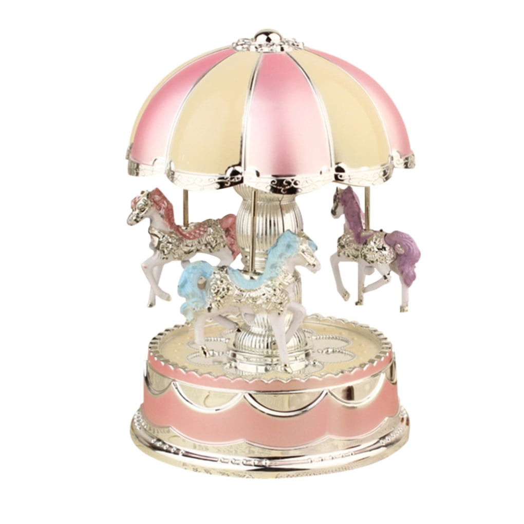 Classic 4 Horses Carousel Music Box Musical Wind Up Toy Home Christmas Ornament 