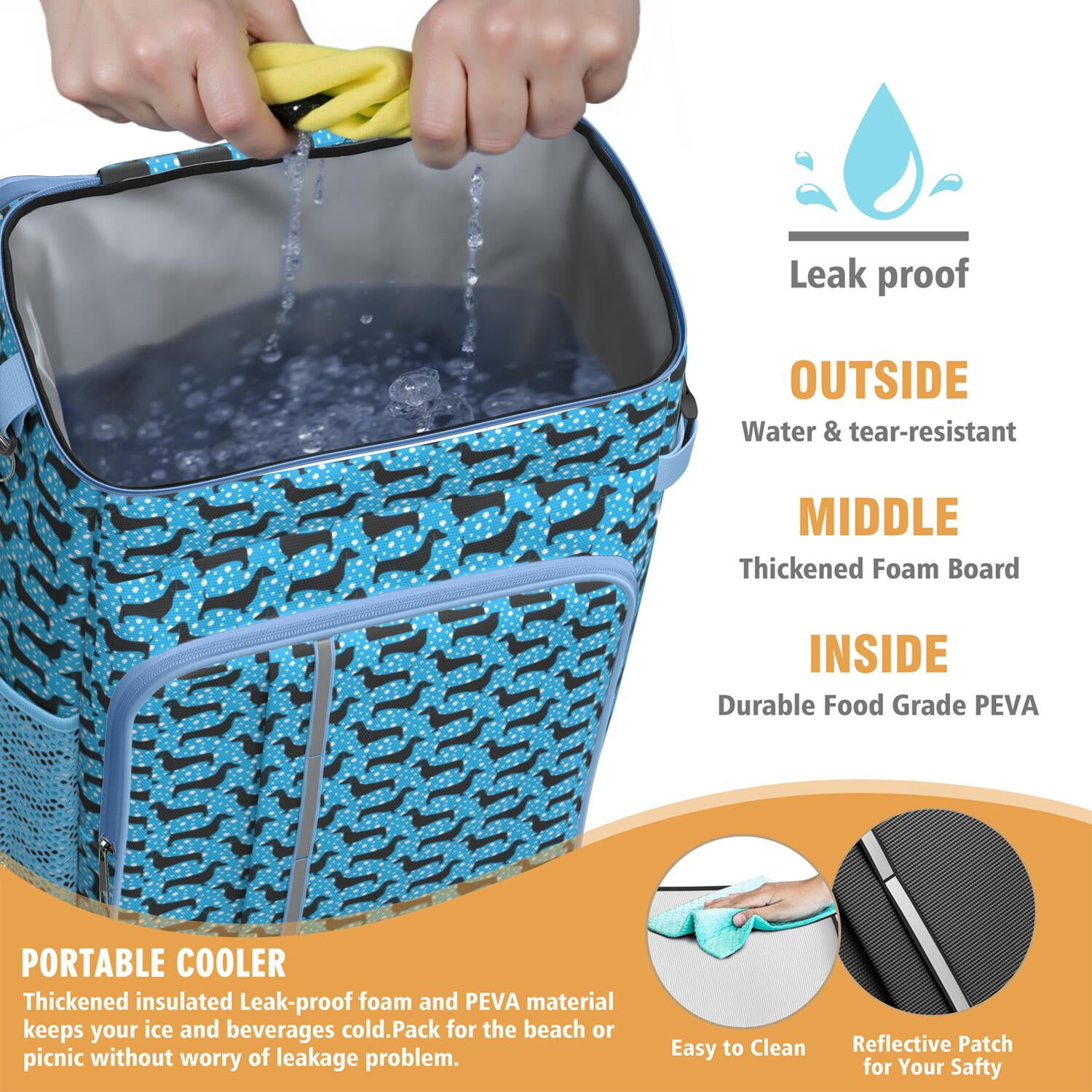 Travel Cooler Bag - Blue Dachshunds Dog Camping Beer Cooler Backpack with Bottle Opener- Waterproof Insulated Picnic Backpacks - Cooler Bag for Beach