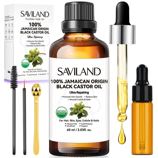 Aceite de ricino SAVILAND, negro jamaicano, orgánico, prensado en frío, 60 ml
