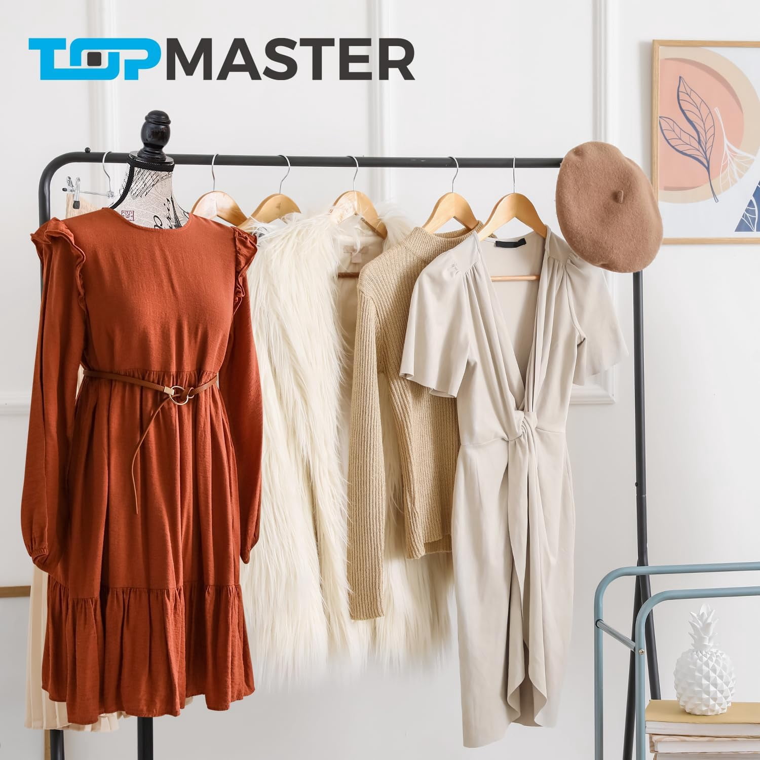 Mannequin - Adjustable Height, Durable Foam and Canvas Construction, Wooden Base, Compact Shoulder Width, Lightweight, Versatile Display for Clothing and Accessories, Black & White