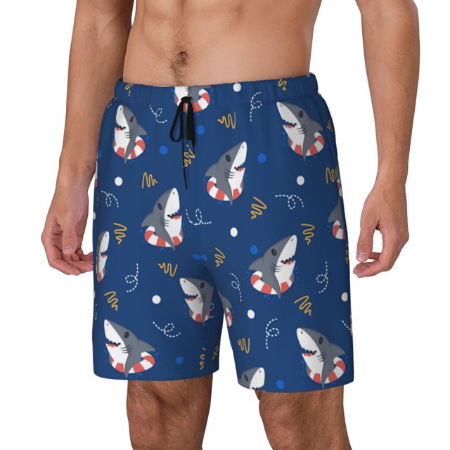 Cauagu Cute Shark Print Mens Swim Trunks Quick Dry Board Shorts Swim Shorts with Compression Liner Bathing Suits-3X-Large