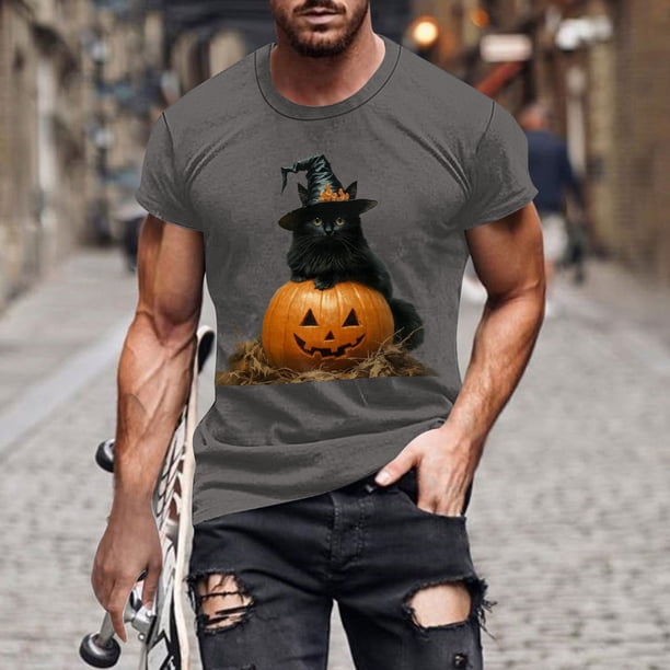 Blusas y camisas de manga corta y cuello redondo para hombre. Blusas/camisetas de manga corta con cuello redondo y estampado de Halloween para hombre. Blusa para hombre.