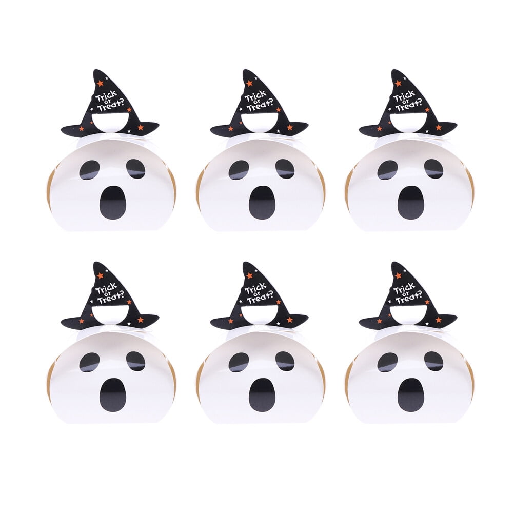 10pcs Portable Halloween Candy Box Biscuit Boxes White Ghost Pattern Paper Candy Container DIY