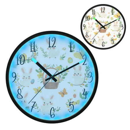 Voice Controlled Luminous Clock LED Night Light 12 Inch Silent Wall Clock Suitable for Bedroom and Living Room Home Decoration Easter Element