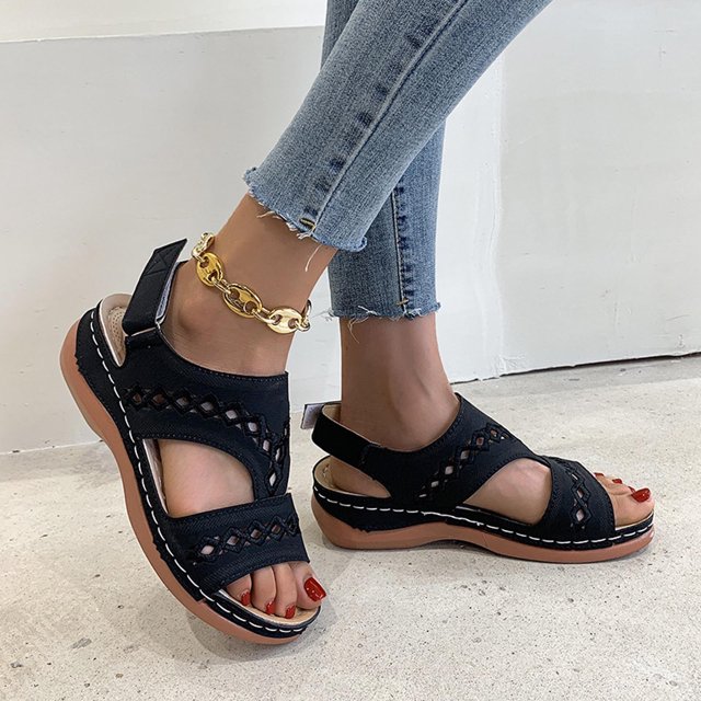Zapatos de mujer de verano Tacón de cuña Retro Hollow Out Casual Sandalias de mujer Wmkox8yii nm9362