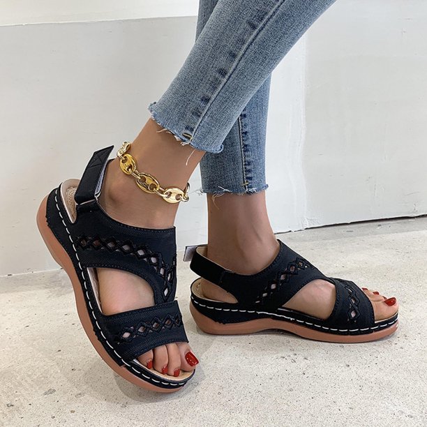 Zapatos de mujer de verano Tacón de cuña Retro Hollow Out Casual Sandalias de mujer Wmkox8yii nm9370