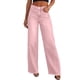thumbnail image 1 of Pantalones PRETTYGARDEN de Pierna Ancha, Tiro Alto, Borde Deshilachado, Rosa, 1 of 5