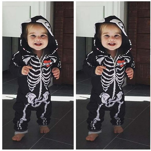 EnJoCho Toddler Skeleton Halloween Romper - Zip-Up Hooded Jumpsuit for Baby Boys Girls Cos play Bodysuit Outfit