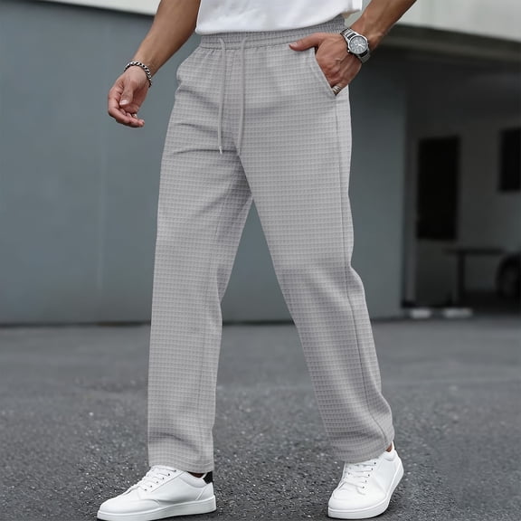 Men's Pants Big and Tall 54x30 Solid Color Tight Waist Drawstring Pocket Casual Sports Pants Active Fit