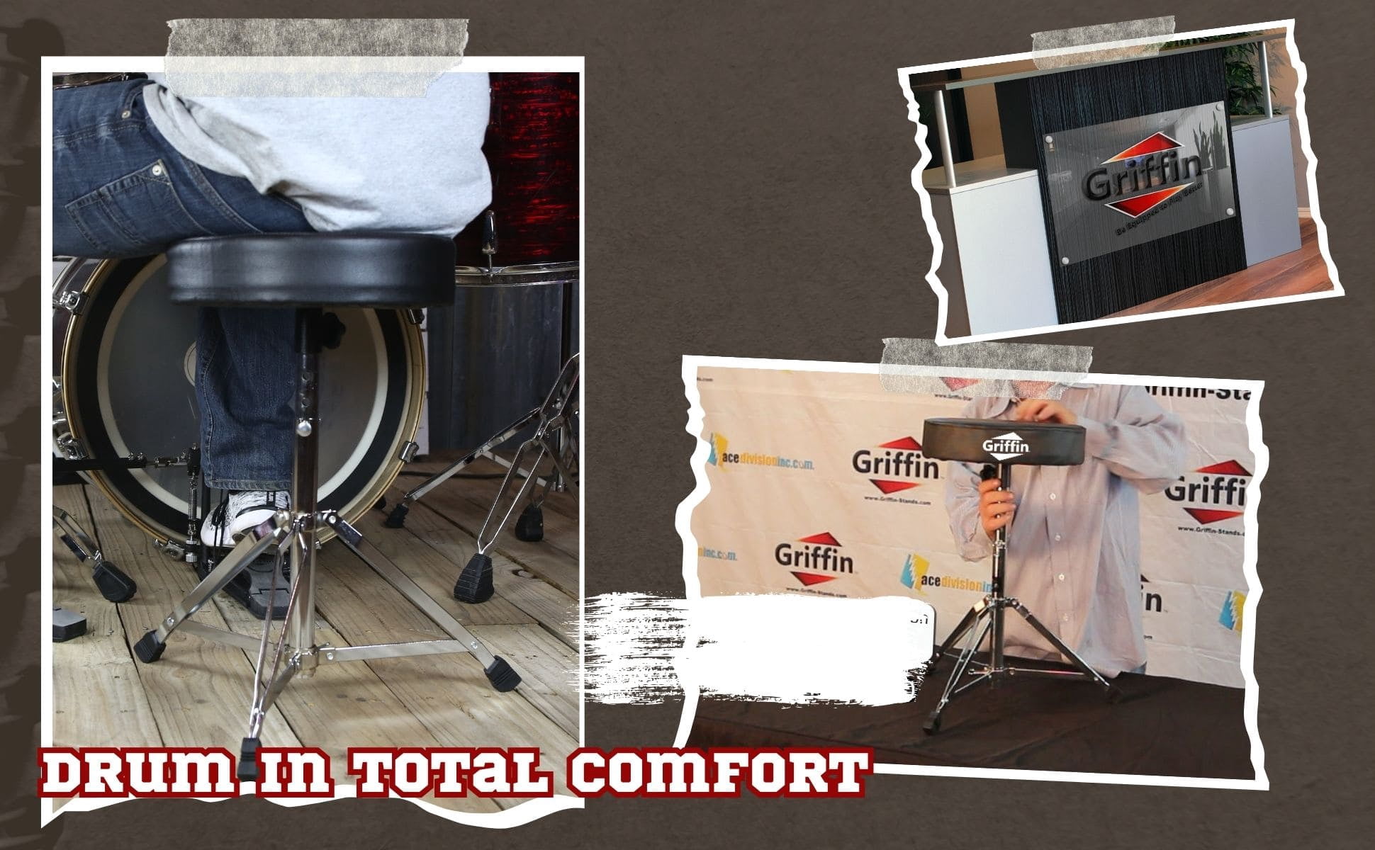 Griffin Drum Throne - Padded Percussion Seat Drummers Stool Guitar Chair Stand