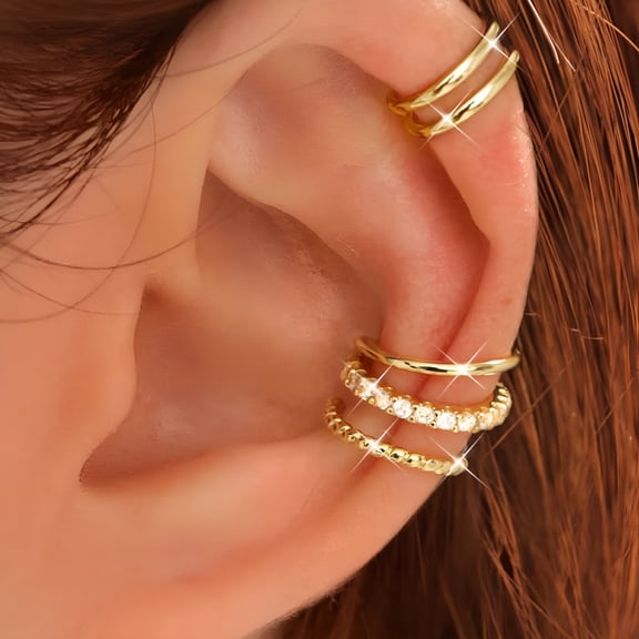 DESIGNICE Pack of 4 Adjustable Clip on Cartilage Earrings for Women 14K Gold Plated Hypoallergenically Ear Cuff Jewelry Set