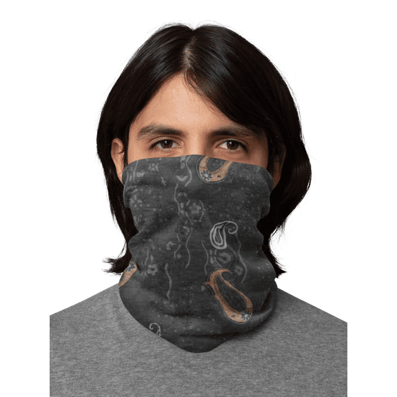 Motique Accessories Seamless Bandana Tube Face Scarf-Flower Paisley Black