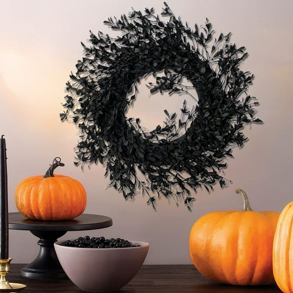 Japceit Halloween Door Wreath, Artificial Greenery Hanging Decor with Plastic Flowers, Seasonal Wall Hanging for Window and Porch, Festive Thanksgiving Autumn Decoration Piece