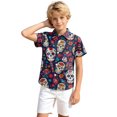 thumbnail image 2 of Tiijoy Boys Short Sleeve Button Down Shirt Skeleton Floral Beach Shirt, Navy, Sizes 3-13, 2 of 6