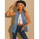 thumbnail image 3 of Allegra K Chaleco vaquero de mezclilla de largo medio sin mangas con botones informales para mujer Azul XS, 3 of 5