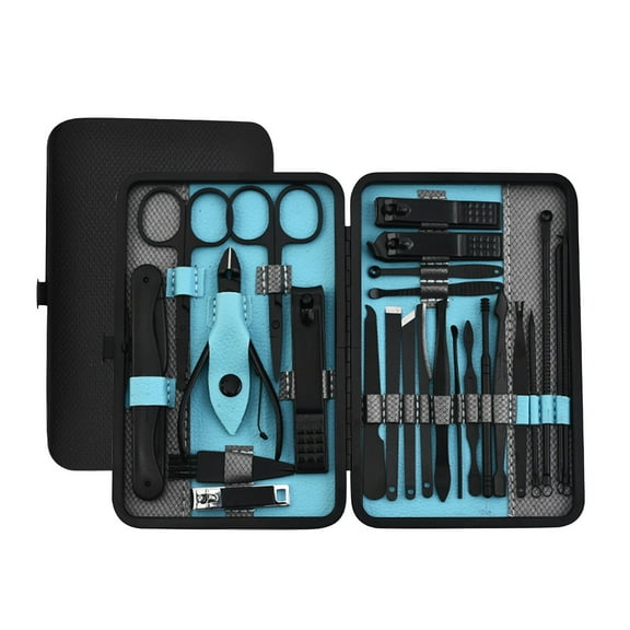 Kokovifyves 25PCS Nail Art Kit Stainless Steel Pedicure Kit Nail Clipper Grooming Kit with Black Leather Travel Case