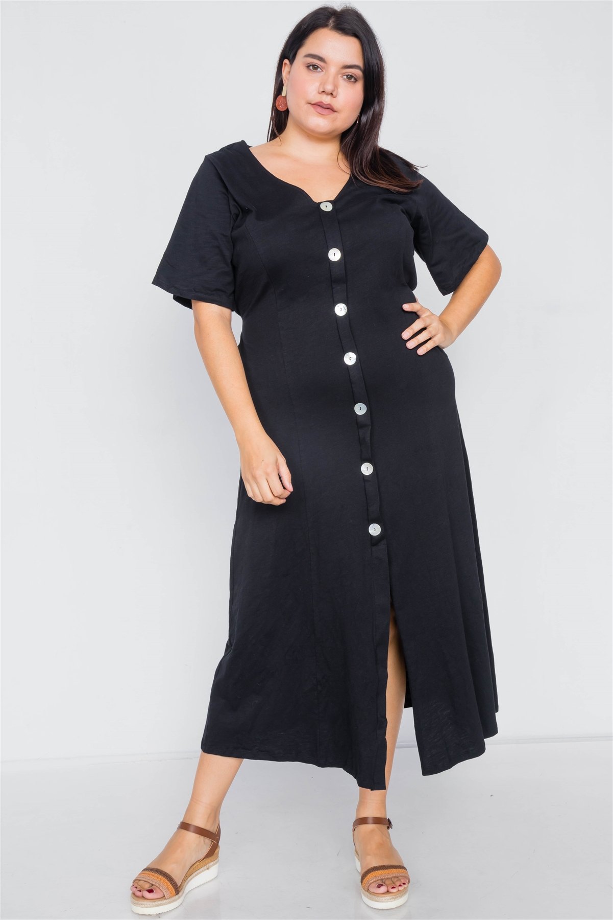 plus size button front maxi dress