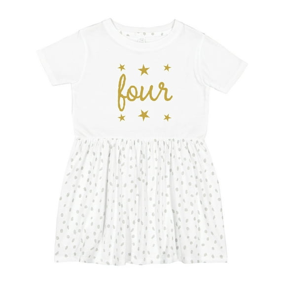 Inktastic 4th Birthday Gold 4 Year Old Girls Toddler Dress