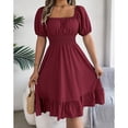 thumbnail image 2 of Vestidos MIidi para mujer, verano 2024, informal, cuello cuadrado, manga corta, cintura, borde con volantes, vestido elegante para mujer, Плаalıя Ж Jaya Kami Kamiе, 2 of 7