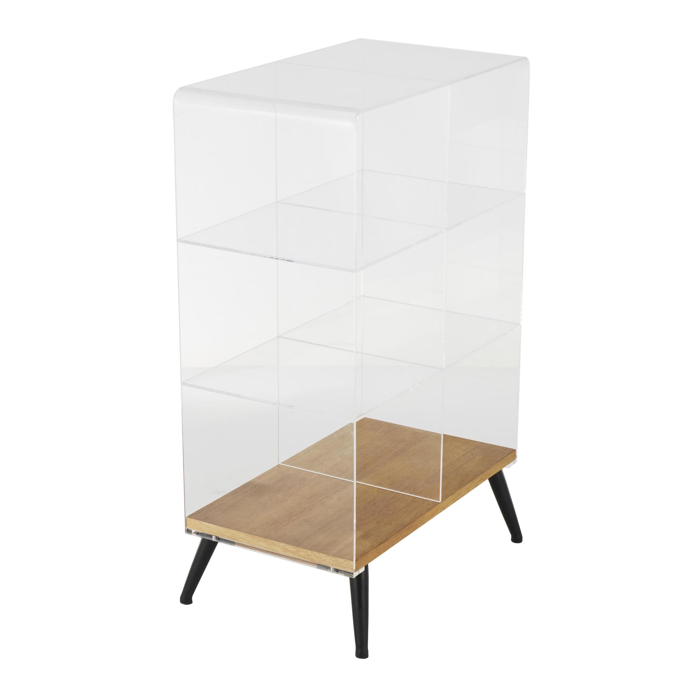 DecMode 23" x 36" Clear Acrylic Plastic 6-Tier Shelving Unit with Wood Base and Black Metal Legs, 1-Piece
