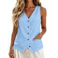 thumbnail image 3 of Vest Tops for Women Cotton Linen Button Down Gauze Shirts Sleeveless Business Casual Summer Tops for Women Trendy Tank Vests Top Light Blue XXL, 3 of 6