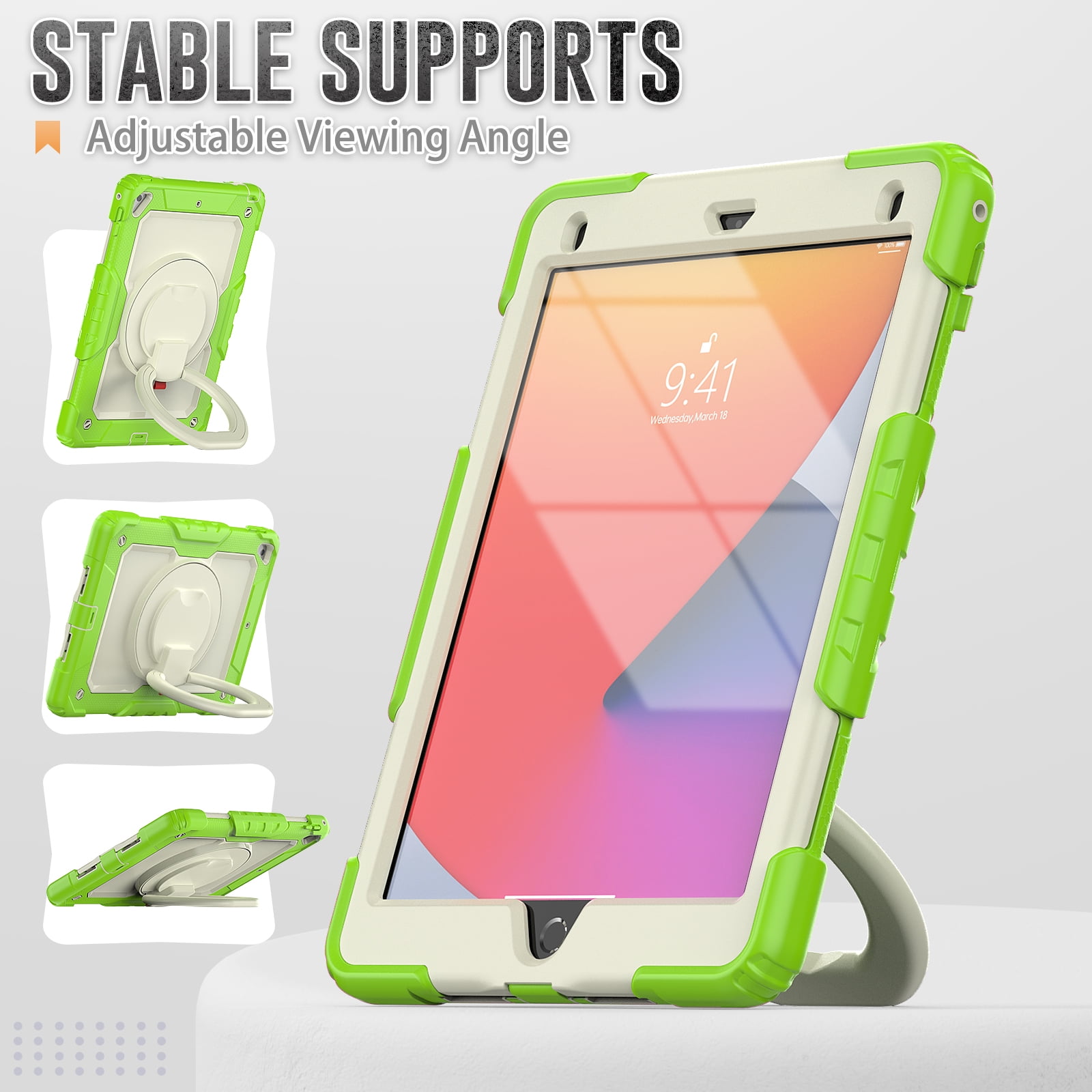 Allytechgroup Screen Protector Case for Apple iPad 6th 5th Generation 9.7" 2018/2017, Heavy Duty Protective Build-in Pencil Holder Handle Stand Rugged Bumper Case Kids Friendly,Lime