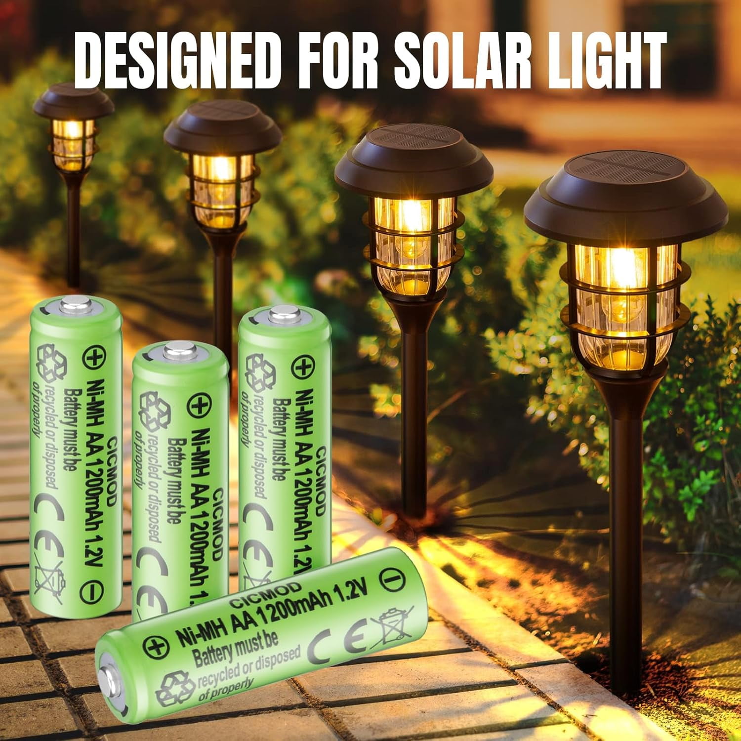 UYWGF-Rechargeable AA Batteries 1.2V Ni-MH 1200mAh Double A Battery for Outdoor Garden Solar Lights 8 Pack