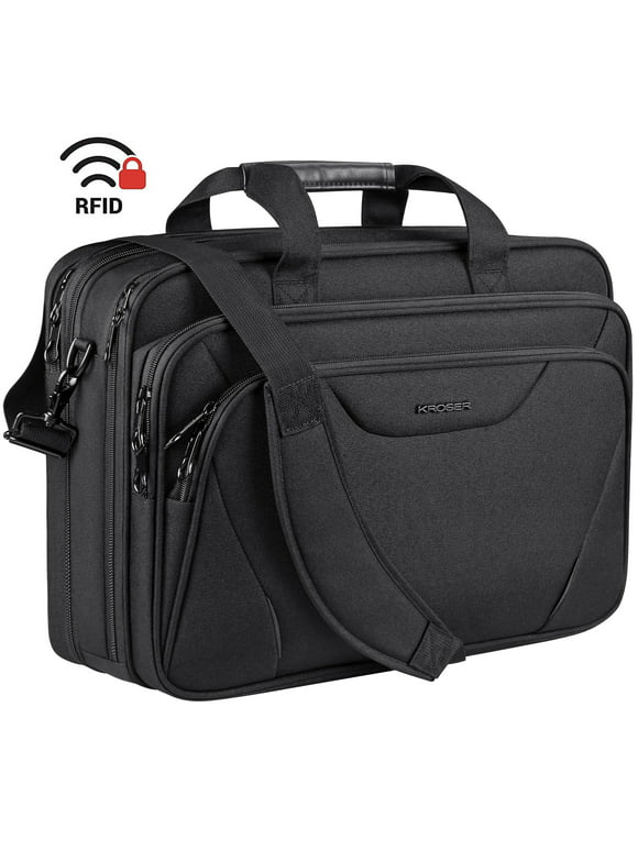 KROSER 18"Laptop Bag Laptop Briefcase Fits Up to 17.3" Laptop Expandable Shoulder Bag Computer Bag, Black