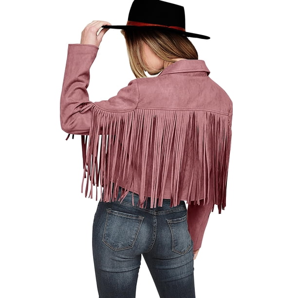 Saco PRETTYGARDEN de gamuza sintética rosa oscuro con flecos XX-Large
