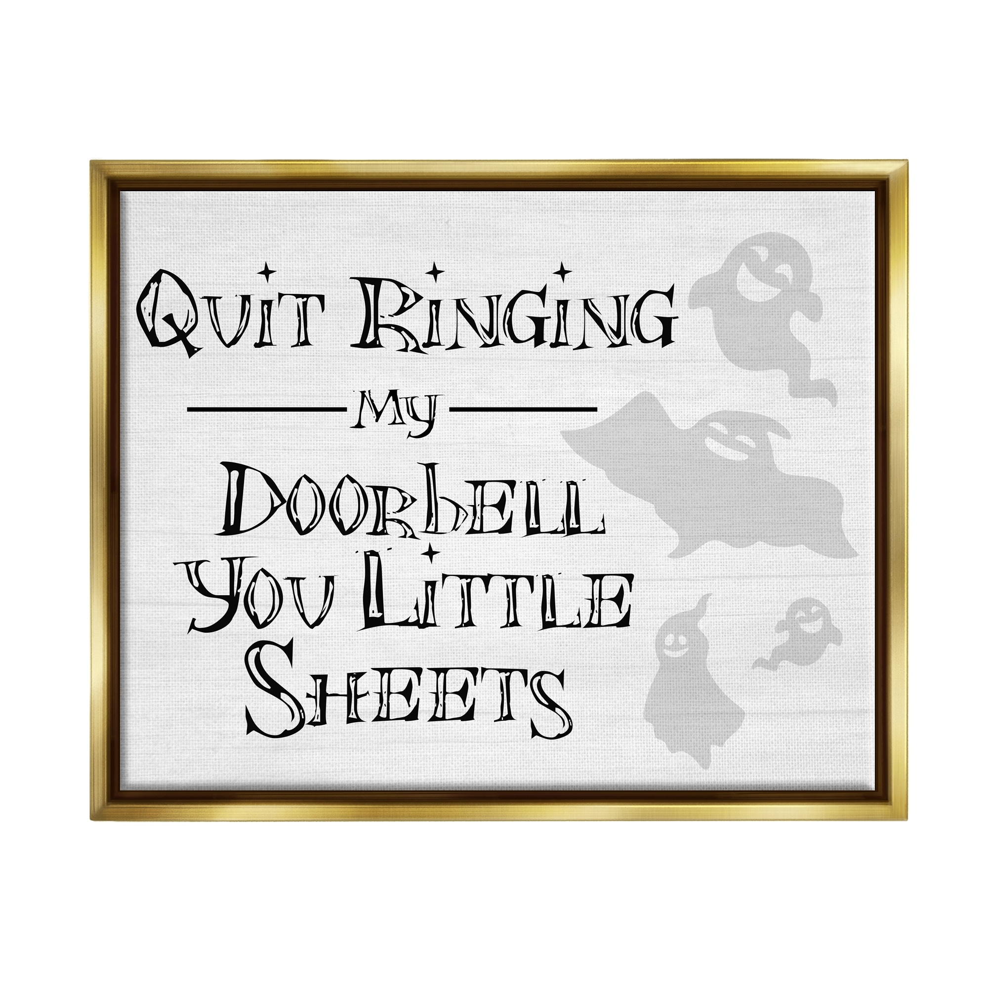 Stupell Industries Funny Halloween Typography Phrase Smiling Ghosts Silhouettes Graphic Art Metallic Gold Floating Framed Canvas Print Wall Art, Design by Daphne Polselli