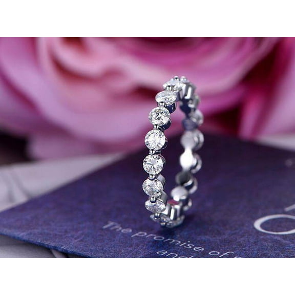 0.50 Carat Wedding Band With Diamond Moissanite Anniversary Ring With 18K White Gold Plating, Promise Ring, Anniversary