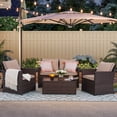 thumbnail image 4 of JOIVI Patio Furniture Set, 4 Pieces PE Rattan Sofa Set, Coffee Table with Tempered Glass, Beige, 4 of 9
