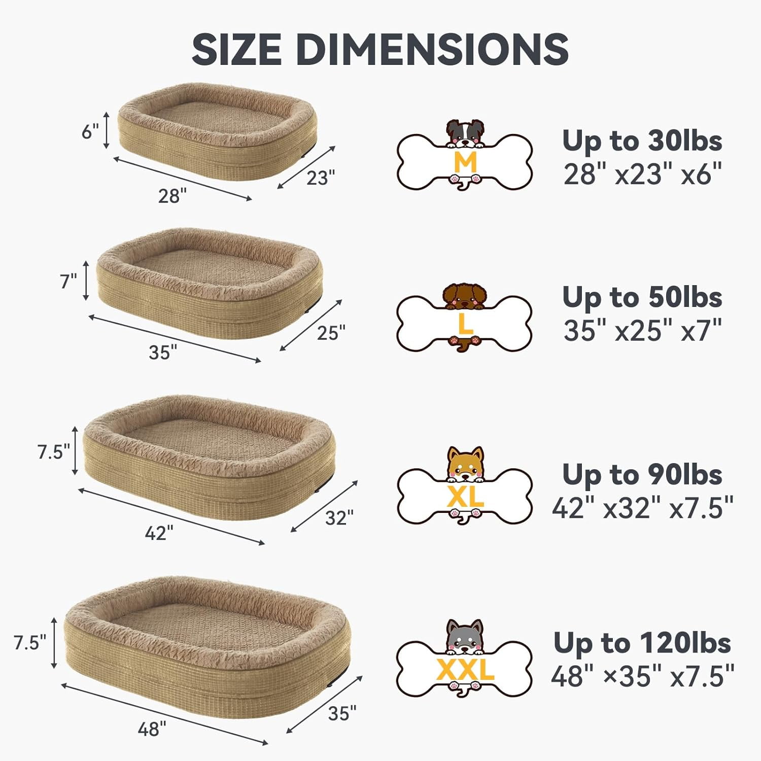 Orthopedic Dog Bed for Medium Dogs, Egg-Crate Memory Foam Pet Bed with Bolster Sides, Waterproof Lining, Removable Washable Cover & Non-Slip Bottom, Light Brown