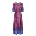 thumbnail image 4 of DeHolifer Womens Summer Beach Dress Boho Dresses Fashion Floral Print Dress Casual V-Neck Short Sleeve Slit Hem Maxi Dress Purple S, 4 of 8