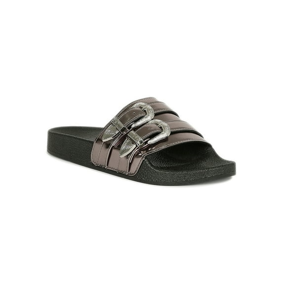 Women Double Western Buckle Footbed Slide Sandal 18949